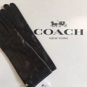 NWT COACH Women's Black Leather Gloves with Blue Trim/Silver Stud Multiple Sizes